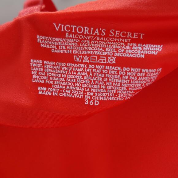 Victorias Secret Bra Panty Set 36D Red Black Lace Balconette Mob Wife Lg 3 PC - Picture 5 of 6